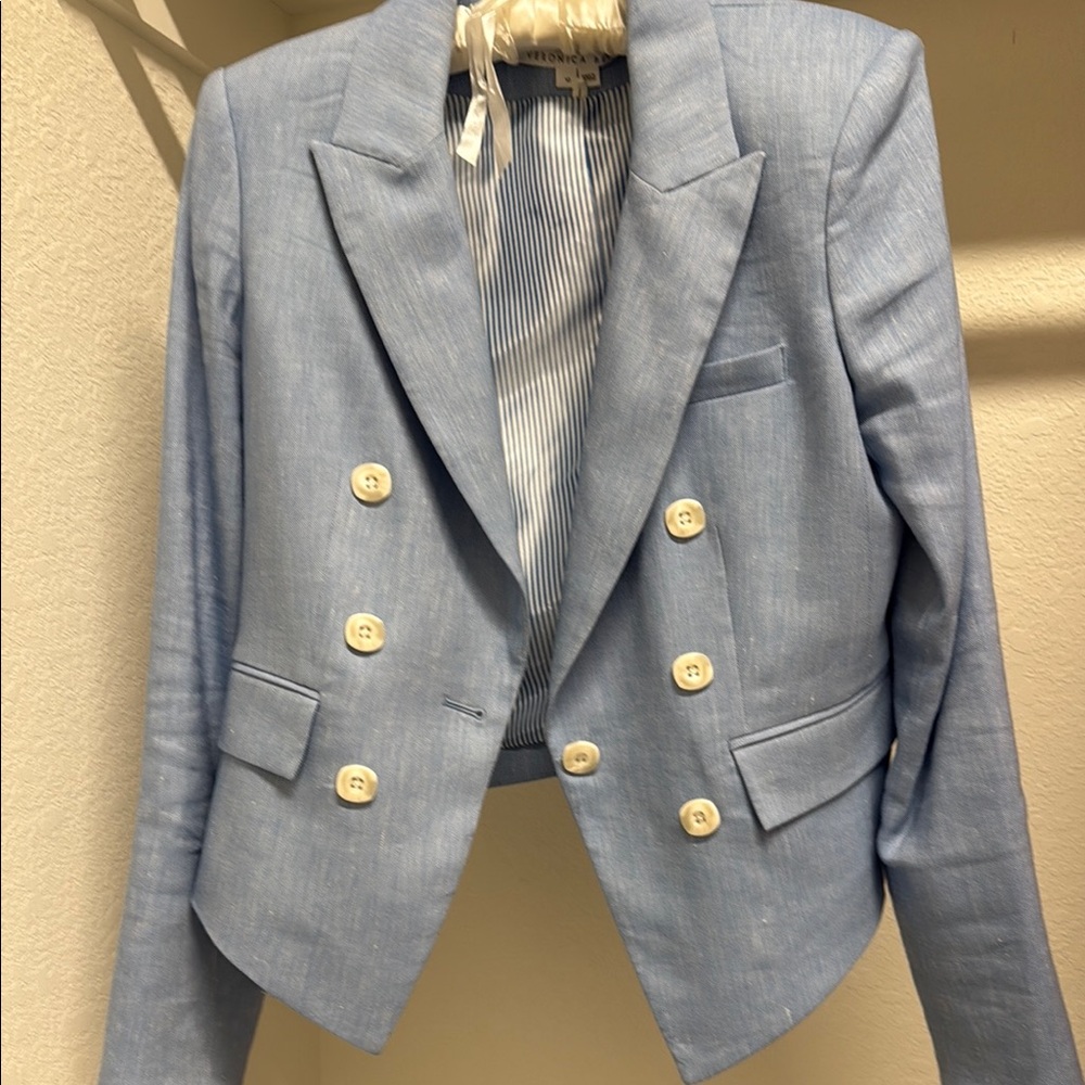 Light Blue Double-Breasted Women's Blazer